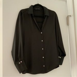 Black Satin Zara Button Up Shirt Long Sleeve